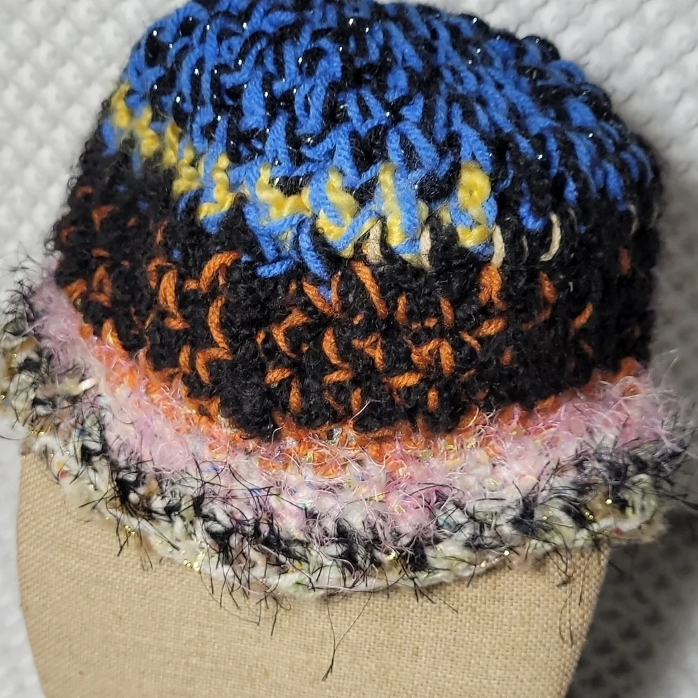 Crocheted Hat* Multicolored with Butterfly Pin
